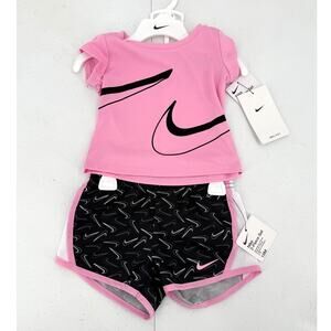 NWT Nike Girl's Toddler Baby Pink/Black, 2 Piece Athletic Set, Size 12 Months